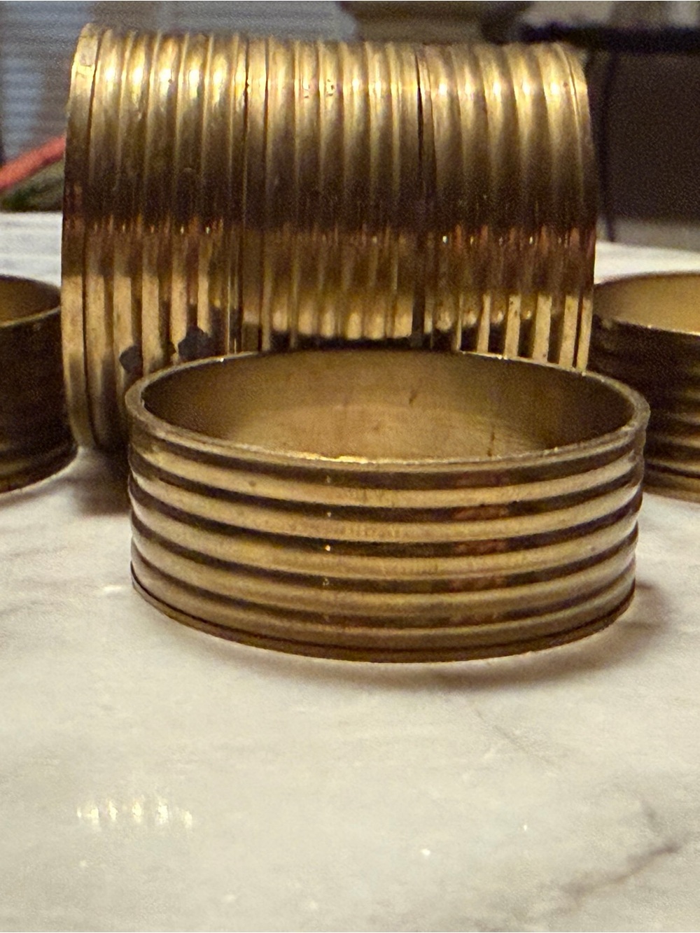Brass Ribbed Napkin Rings - Gold Set - Picture 6 of 10